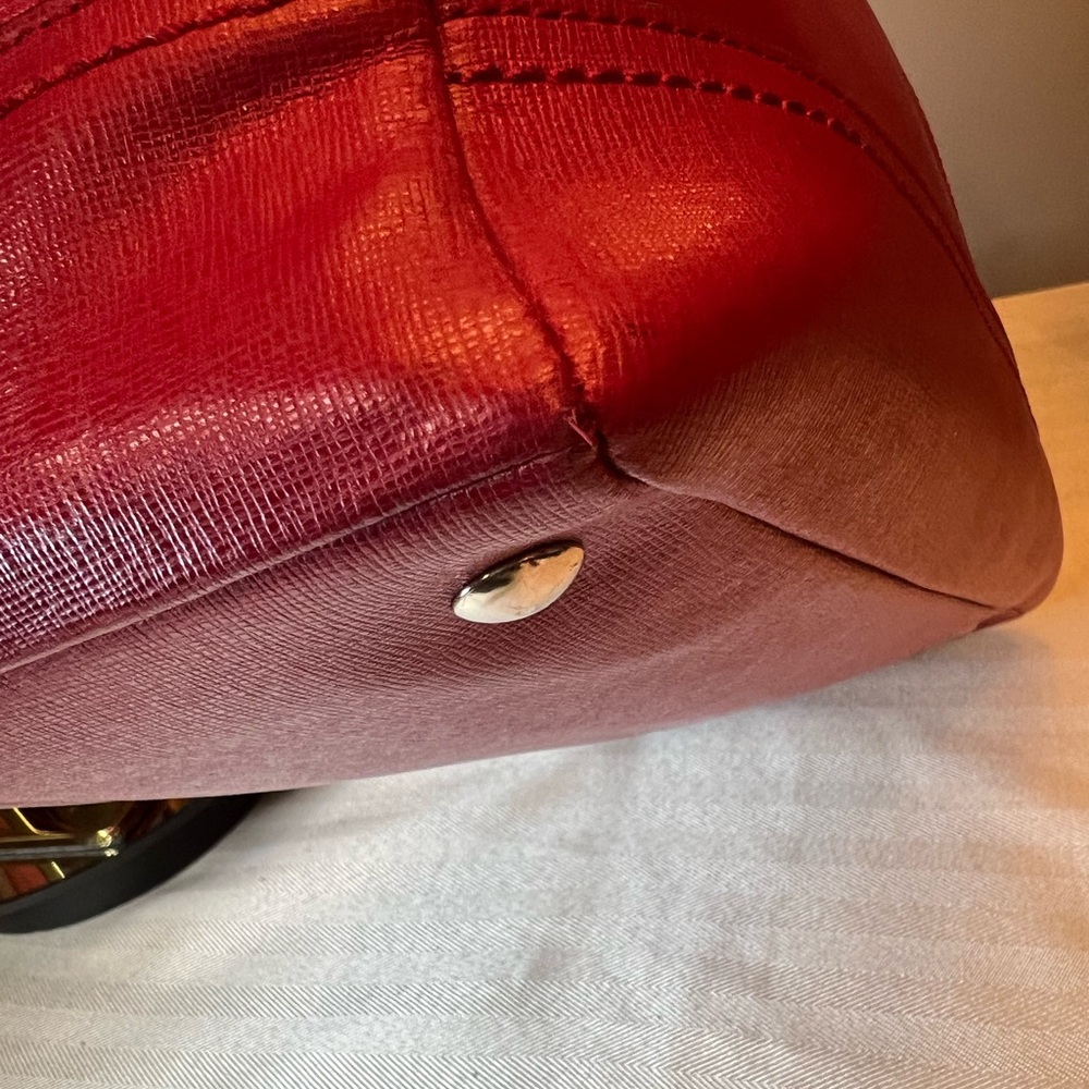 COACH Red Saffiano Leather Satchel Handbag - Picture 9 of 13